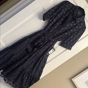 Nicole Miller Navy blue Circle Pattern Midi Dress-button front-NWT-size 4